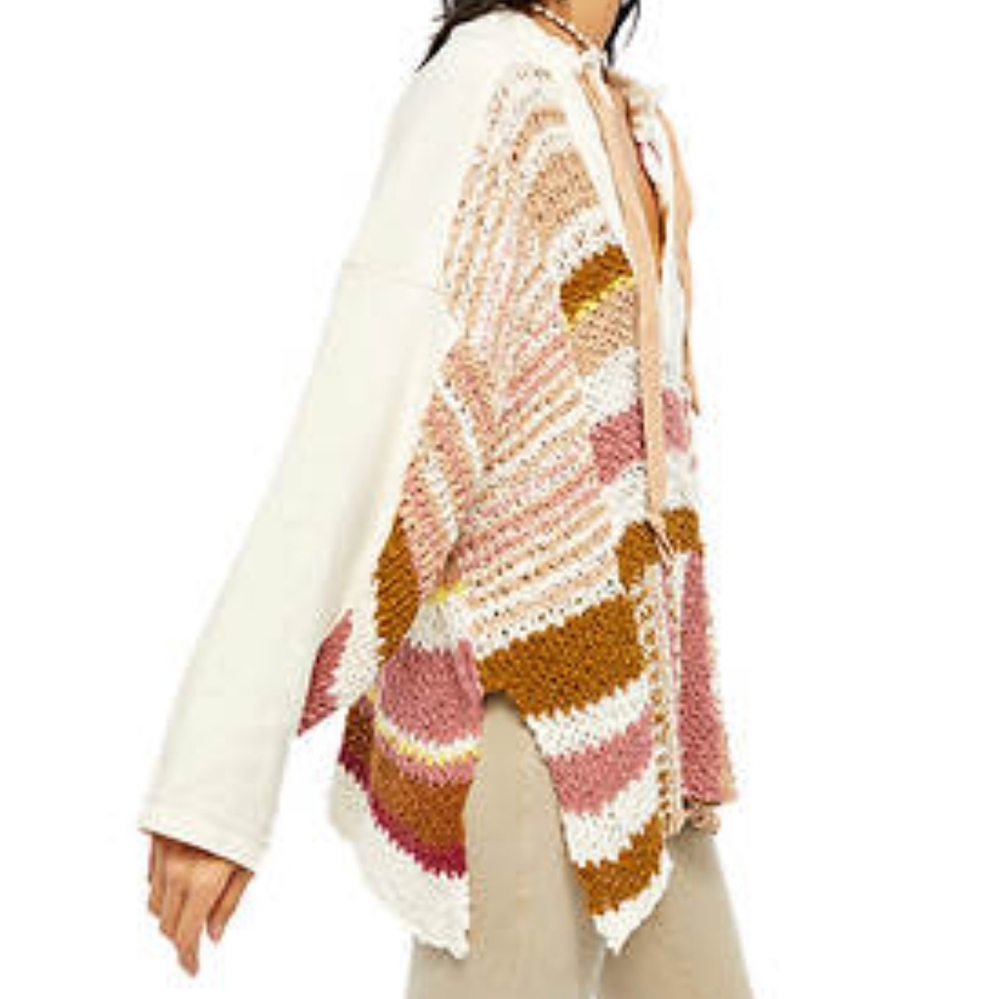 Free People Bayside Knit Drapey Pullover Sweater In Romance Combo Size Large NWT - Picture 10 of 12